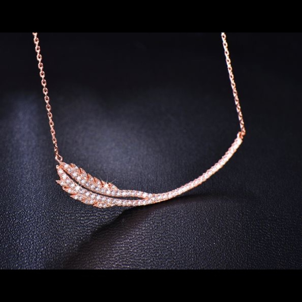 Rose Gold Tone Feather Necklace